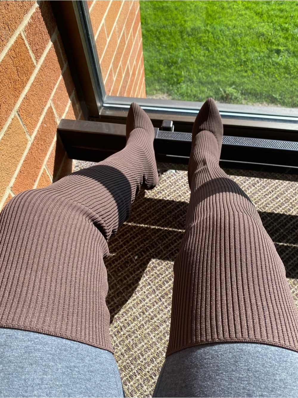 Ribbed Over-the-Knee Sock Boots - Brown